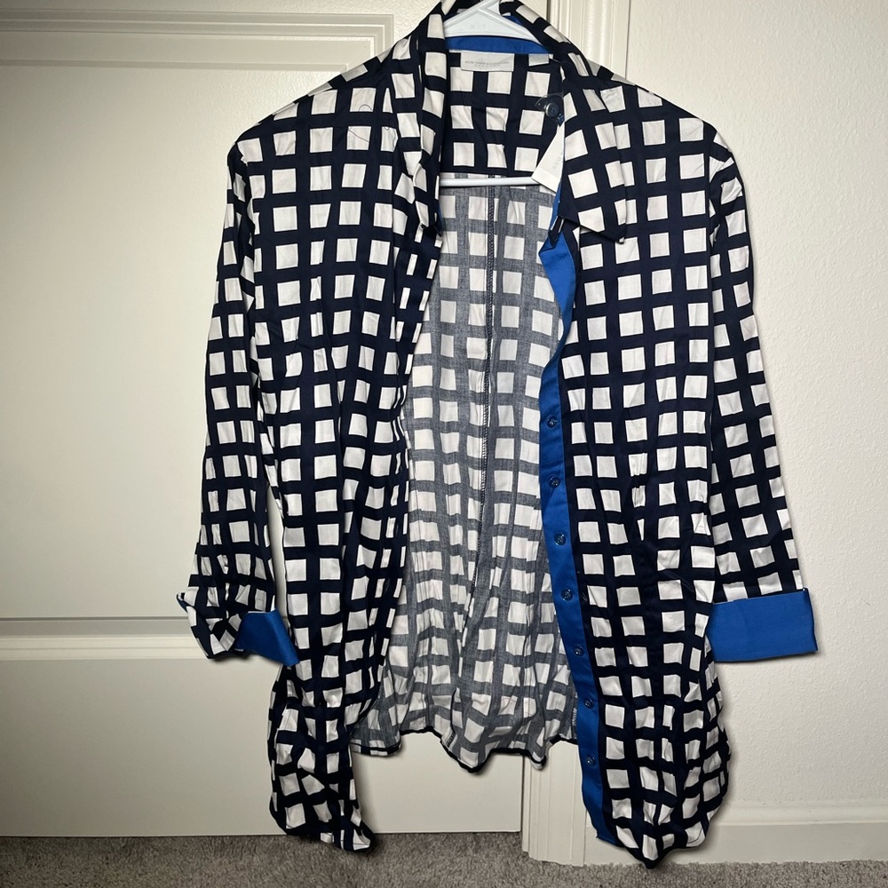 NY&C Checkered Blue, Black and White Buttoned Down Shirt| Size: XL | (Brand New)